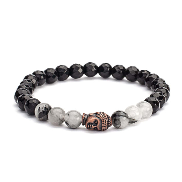 Mala bracelet - Black quartz and agate
