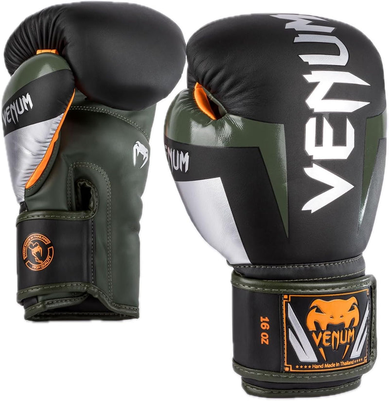 Boxing Gloves - Venum - 'Elite' - Black/Silver/Khaki