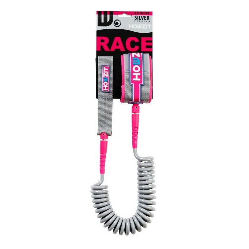 HowZit Leash Coil 9' Race running leash SILVER/PINK