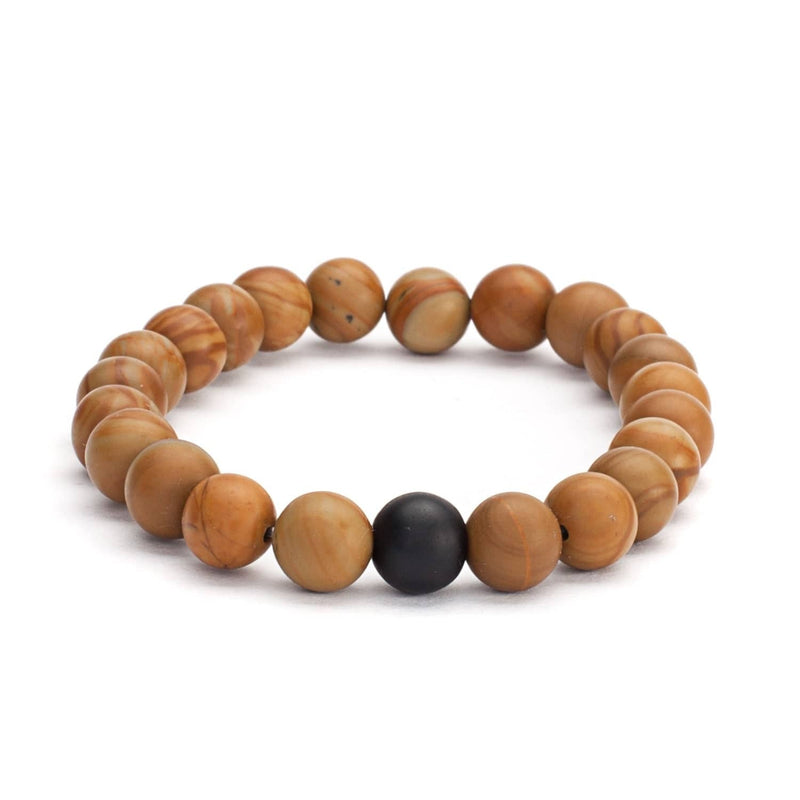 Mala bracelet with wooden beads and black agate