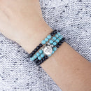 Mala long bracelet/necklace - Turquoise and black agate