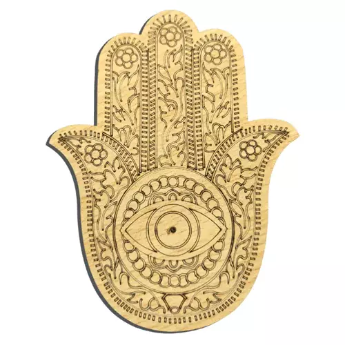 Wooden incense holder - Green Tree - Hamsa hand, 12 cm