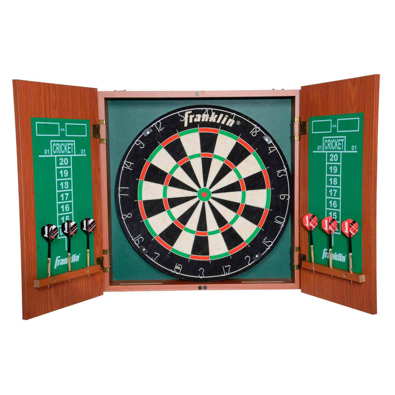 Darts board with cabinet + 6 darts