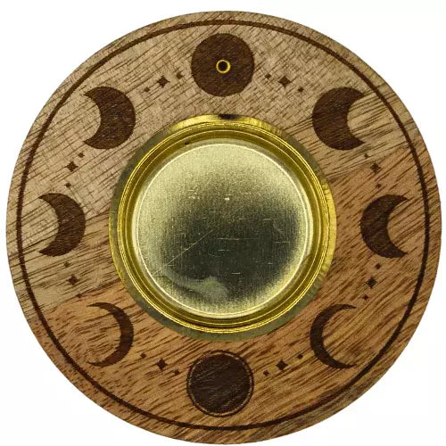 Wooden incense holder - Green Tree - Phases of the moon