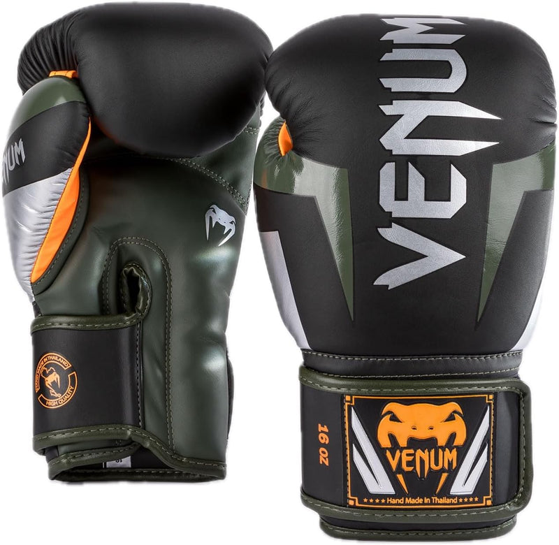 Boxing Gloves - Venum - 'Elite' - Black/Silver/Khaki