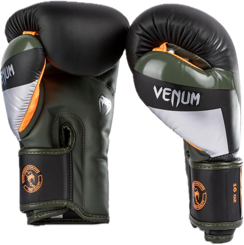 Boxing Gloves - Venum - 'Elite' - Black/Silver/Khaki