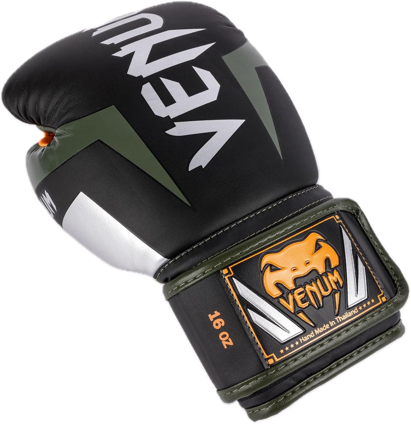 Boxing Gloves - Venum - 'Elite' - Black/Silver/Khaki