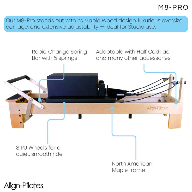 M8-Pro Maple Wood Pilates Reformer with Half Cadillac